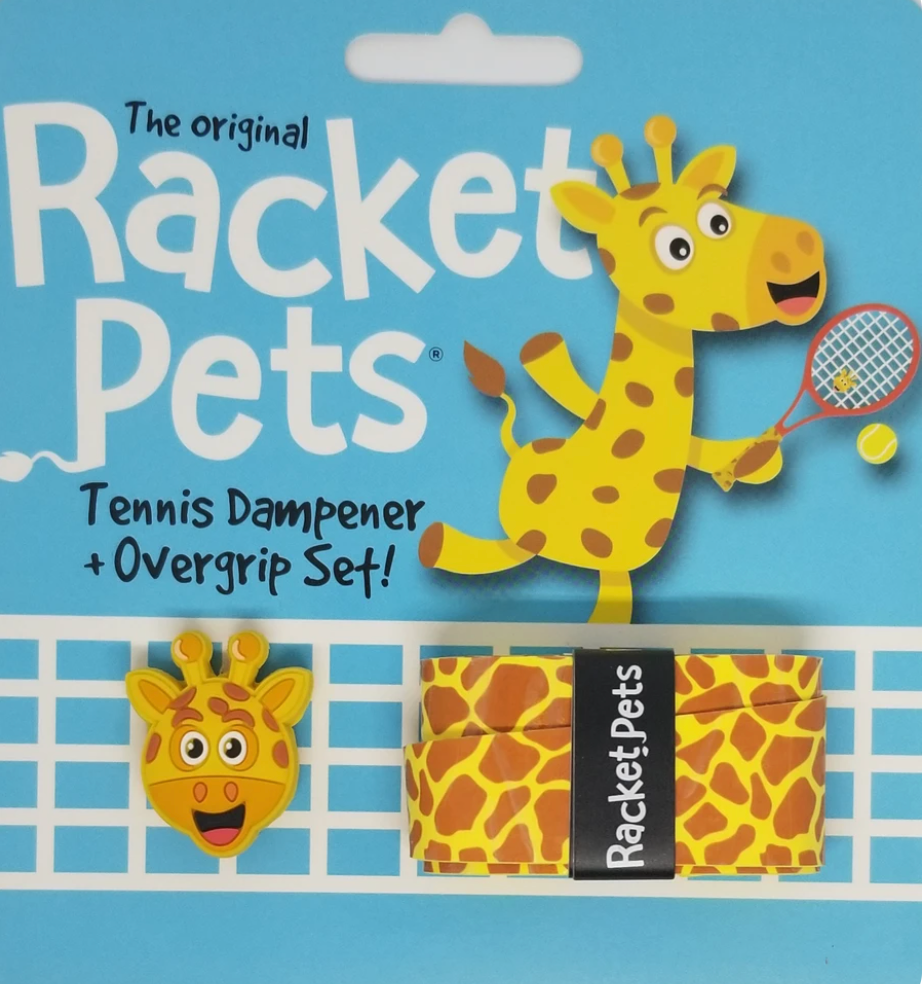 Racket Pets Giraffe Yellow Overgrip Tape and Matching Shock Absorbing Dampener