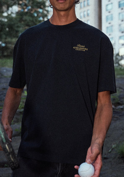 Unisex Court Club Washed Black Shirt with Golden embroidery