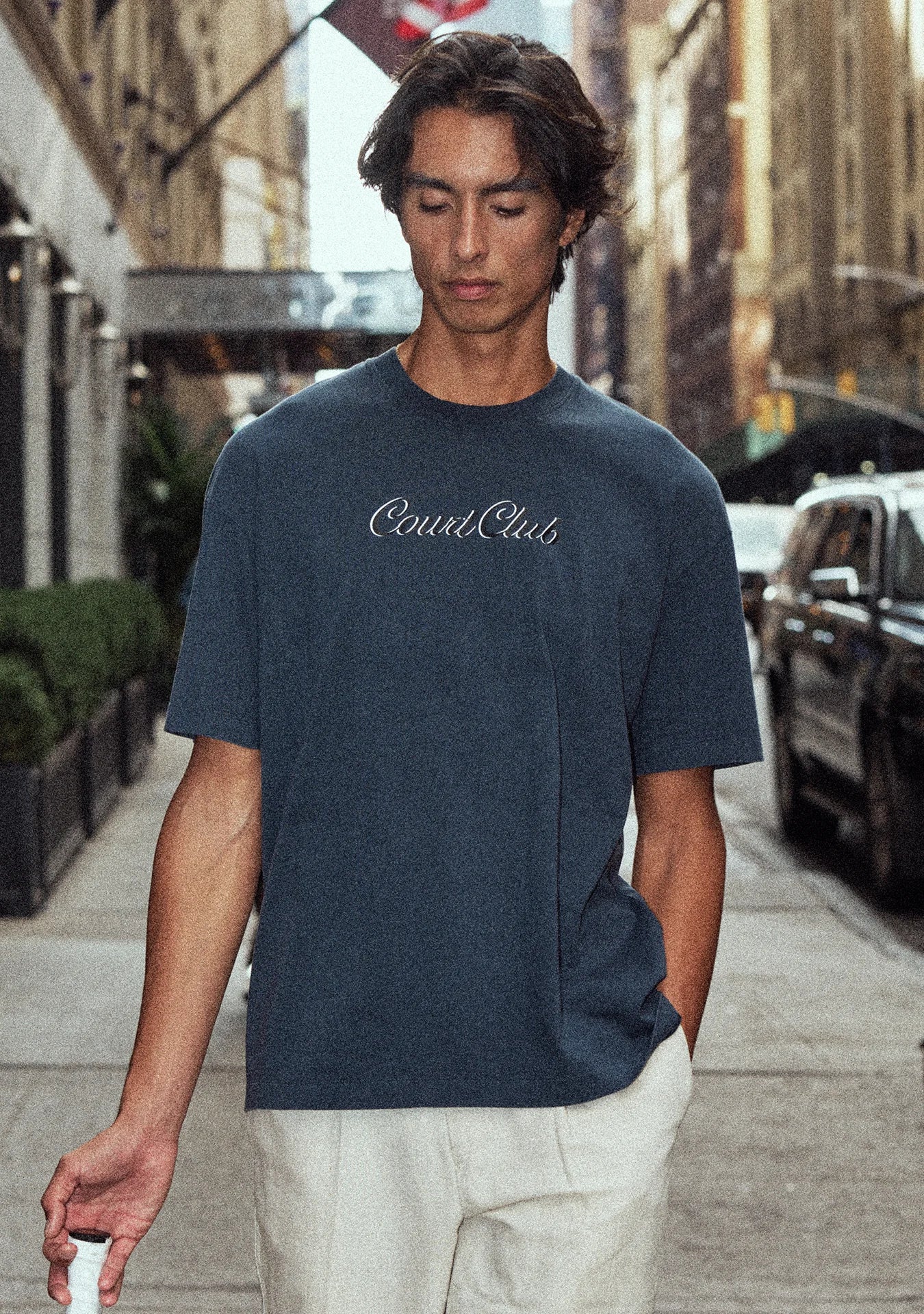 Unisex Court Club Washed Navy Blue Shirt with 3D Print
