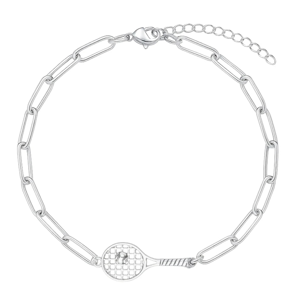 Born To Rally Silver Tennis Paper Clip Bracelet