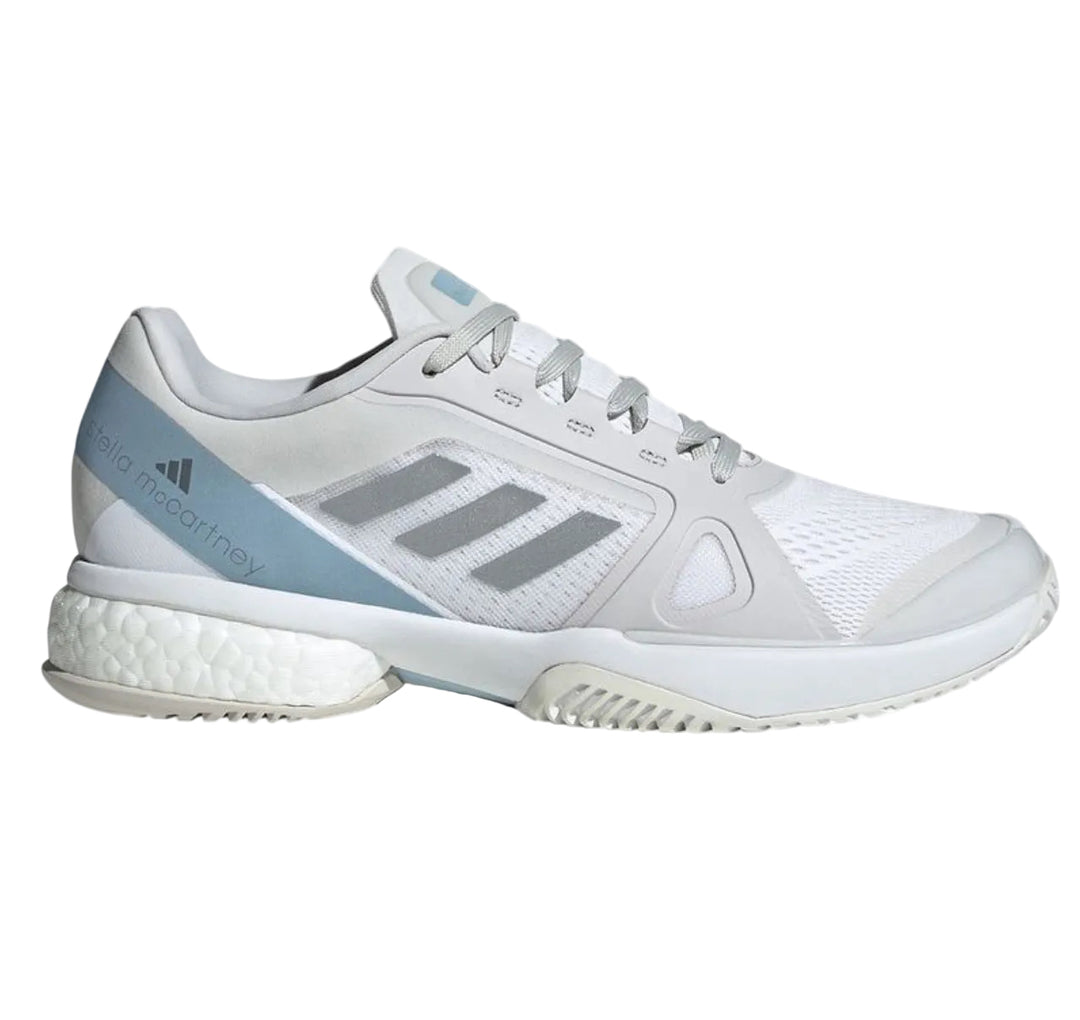 adidas Women's Stella McCartney Court Tennis Shoes (White/Silver Metallic/Wonder Blue) 10