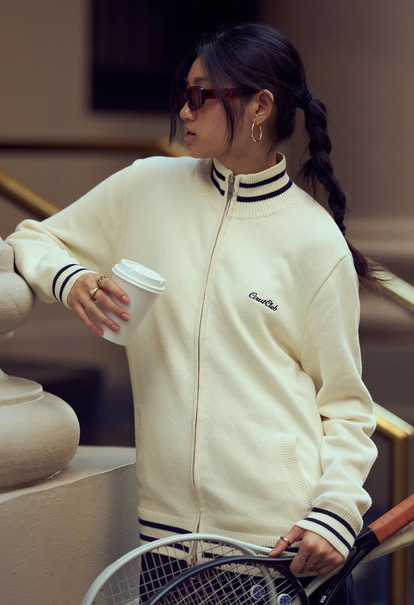 Unisex Court Club Embroidered Turtleneck Zip-Up