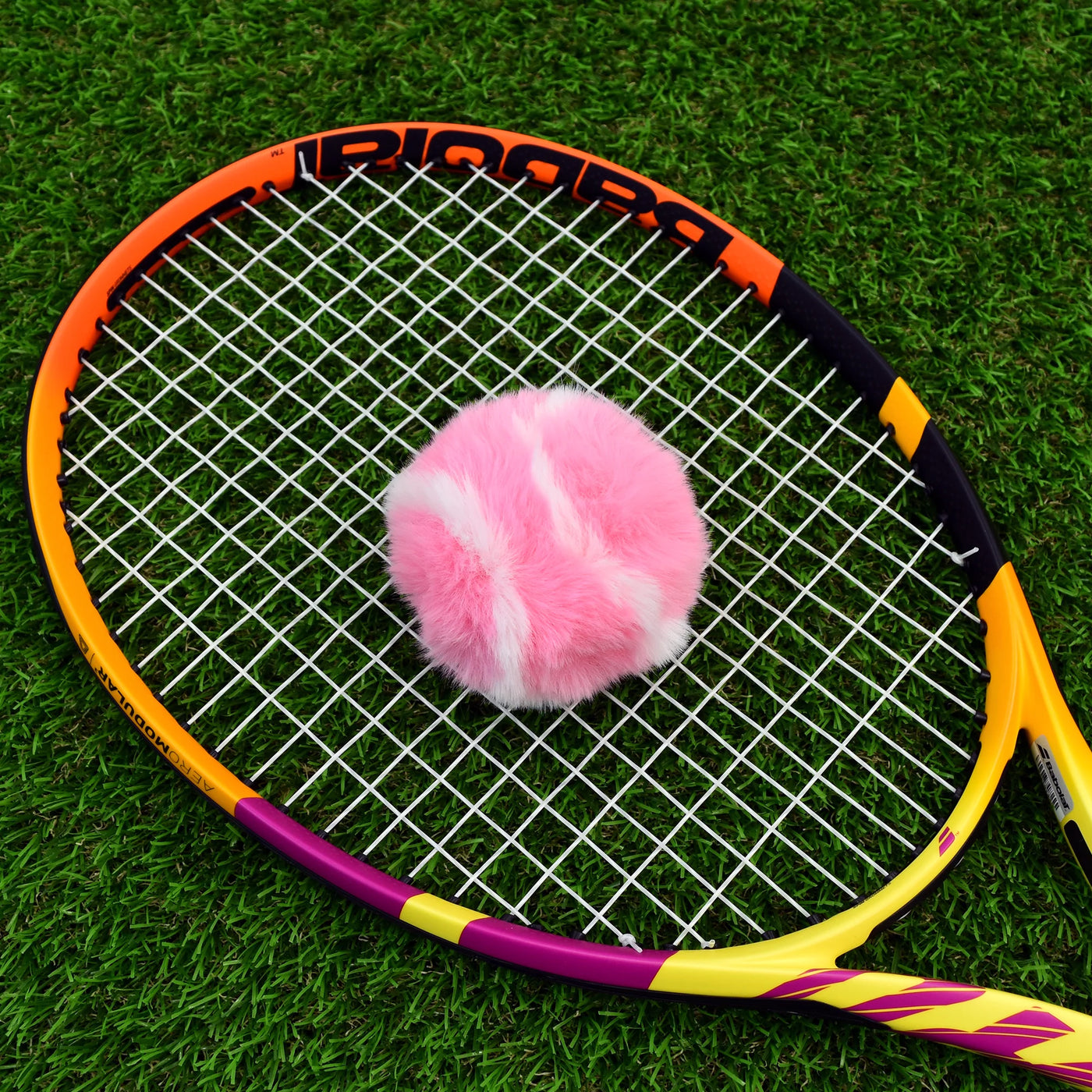 Fur Tennis Ball Keychain - Pink