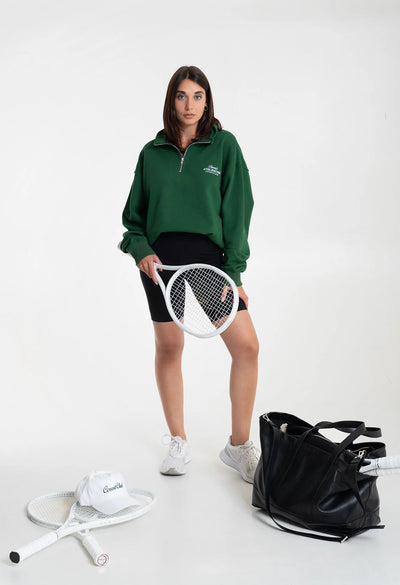 Unisex Court Club Green Embroidered Half Zip