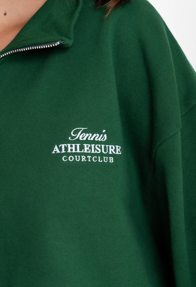 Unisex Court Club Green Embroidered Half Zip