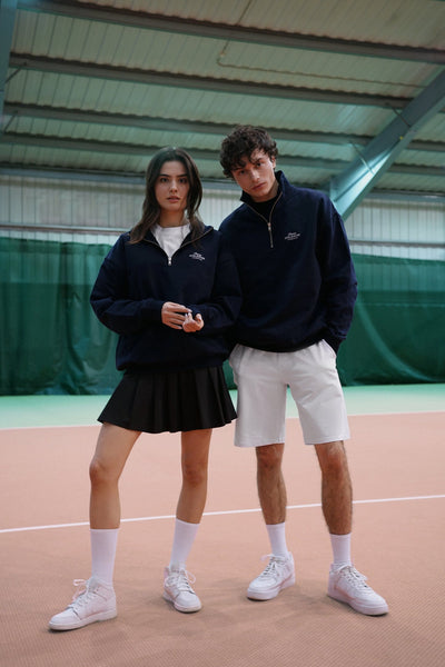 Unisex Court Club Navy Embroidered Half Zip