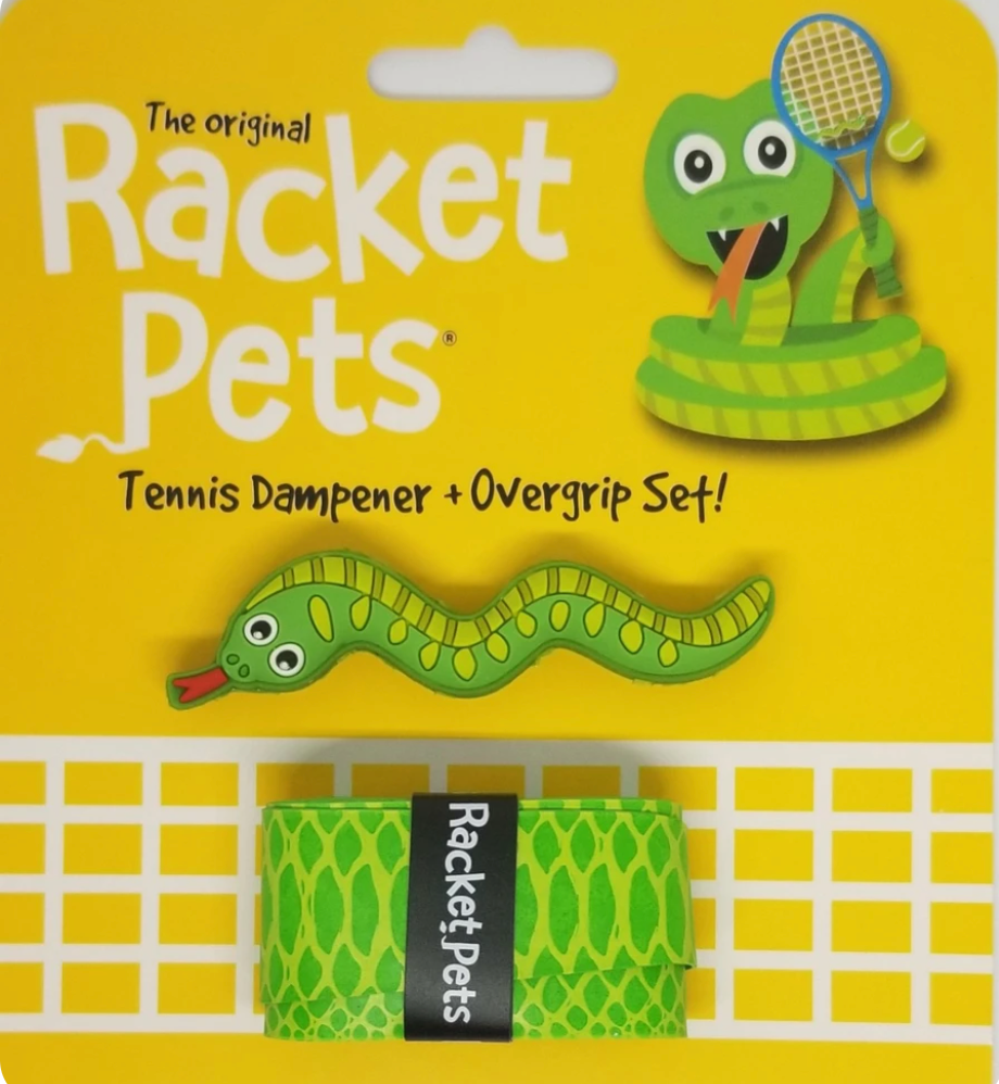 Racket Pets Snake Green Overgrip Tape and Matching Shock Absorbing Dampener