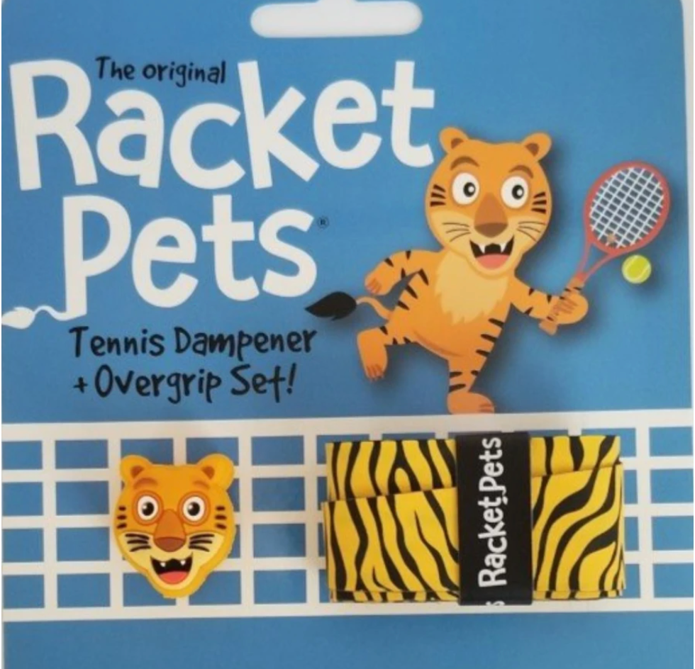 Racket Pets Tiger Orange Overgrip Tape and Matching Shock Absorbing Dampener