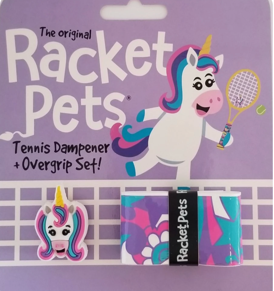 Racket Pets Unicorn Pink/Purple Overgrip Tape and Matching Shock Absorbing Dampener