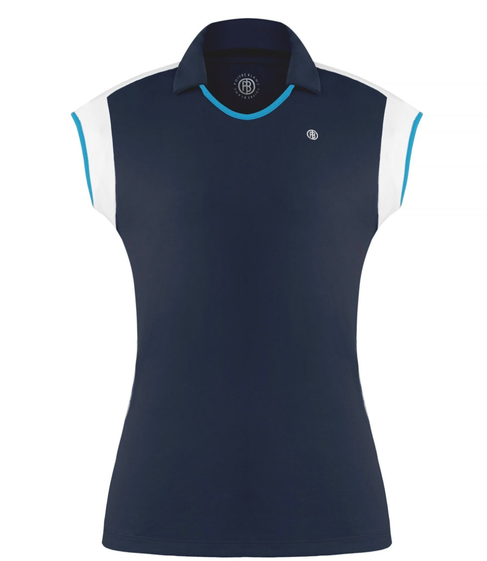 Ladies Meryl Stretch Pique Polo Shirt (Oxford Blue/White)