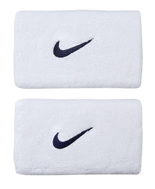 Nike Swoosh Doublewide Tennis Wristbands (White/Black)
