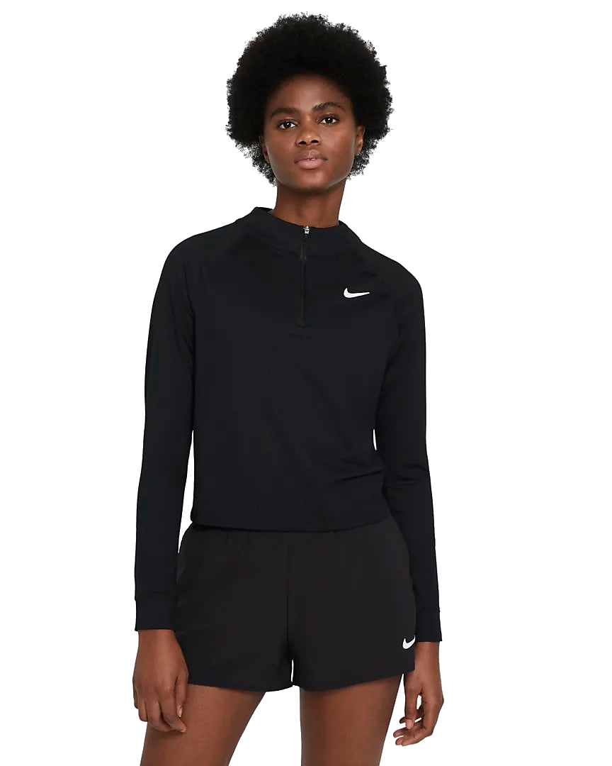 Ladies NikeCourt Victory Dri-Fit Long Sleeve 1/2 Zip Top (Black)