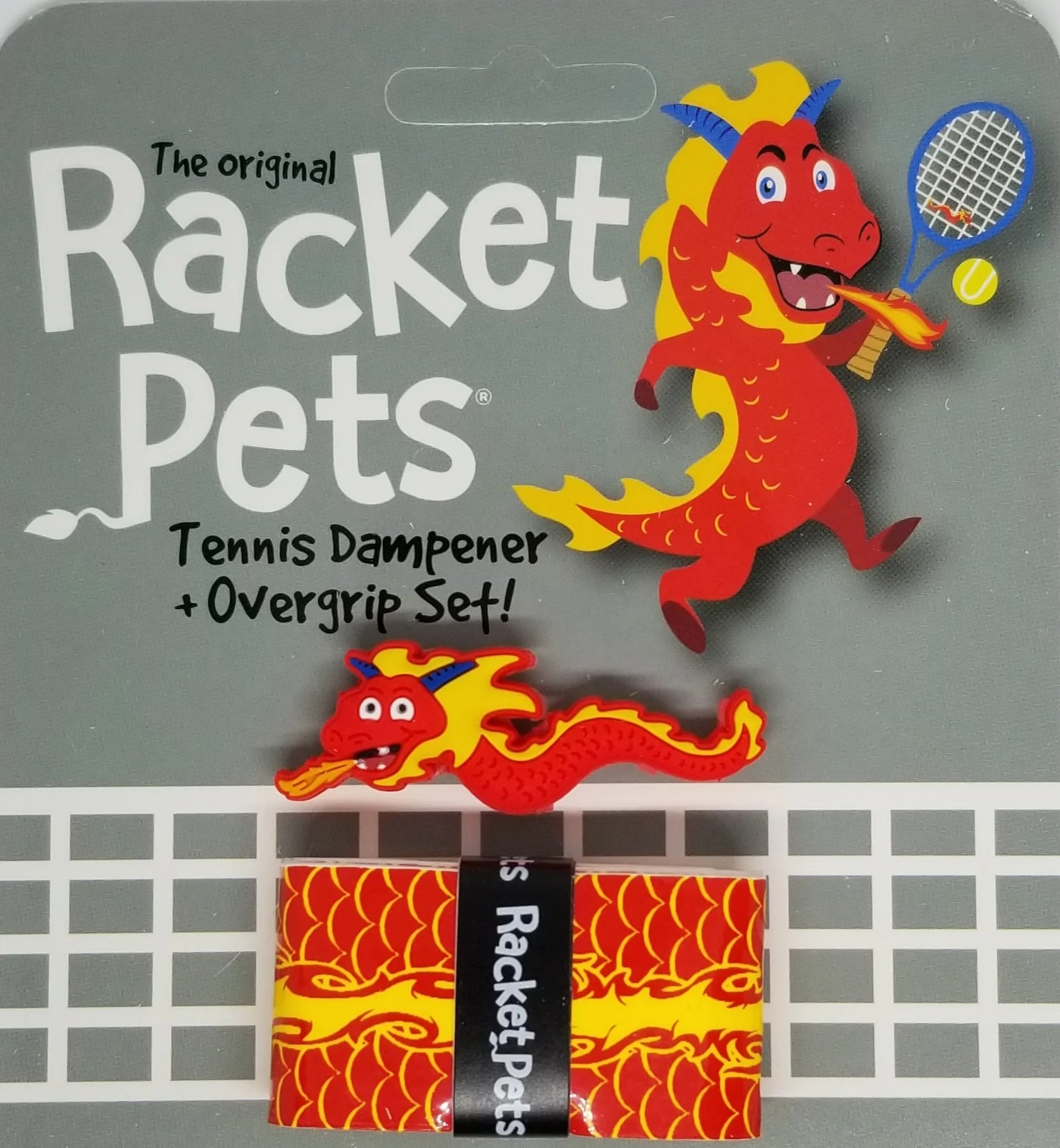 Racket Pets Dragon Overgrip Tape and Matching Shock Absorbing Dampener